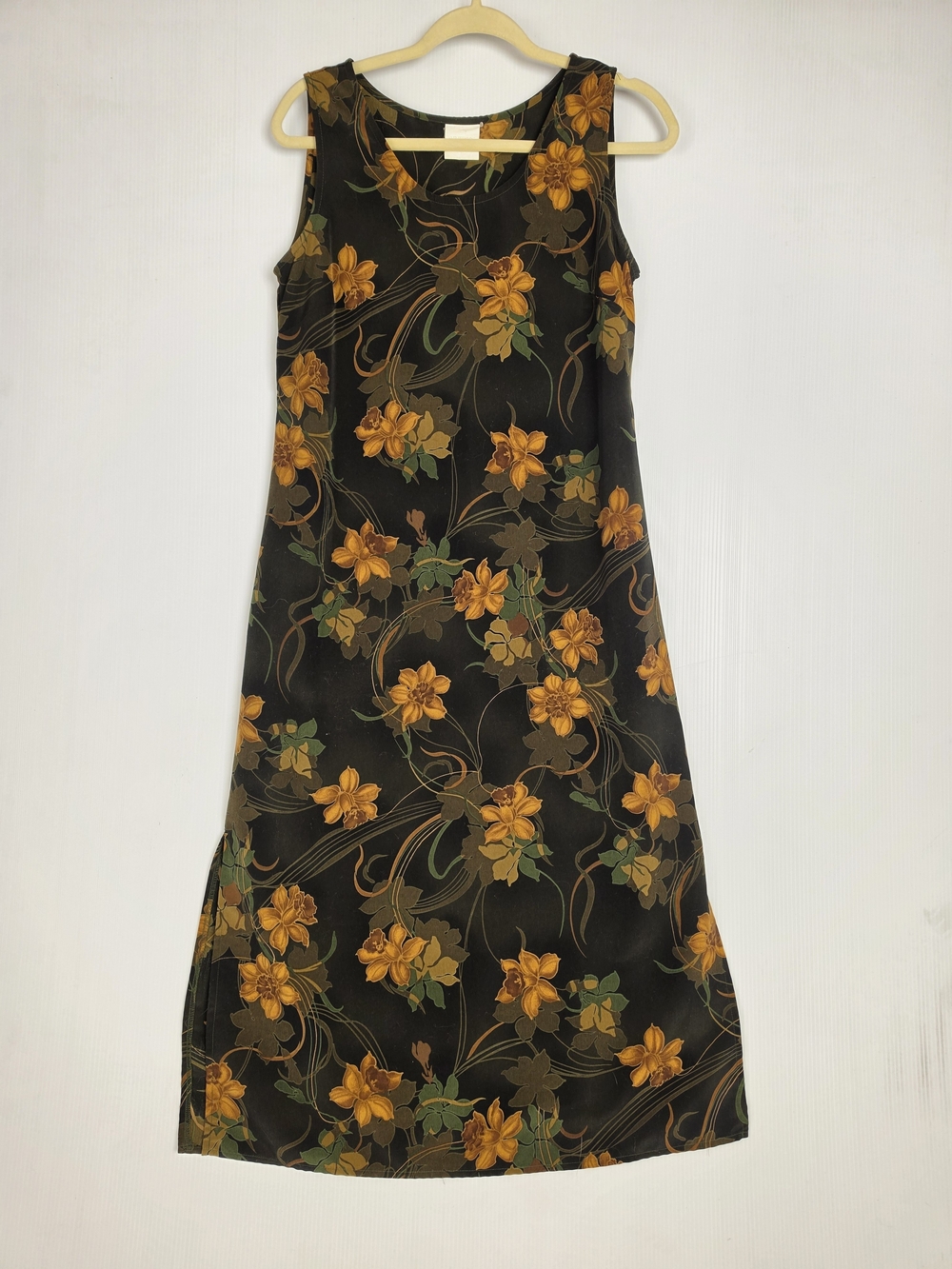 Vintage 90s Sleeveless Black Floral Maxi Dress